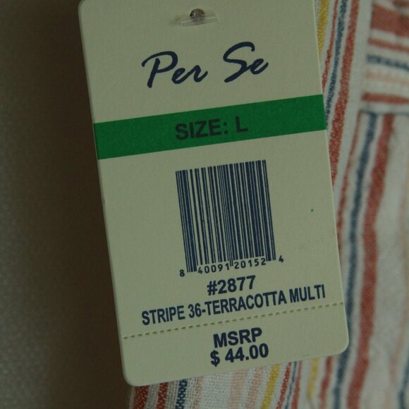 Per Se Linen Blend Pants   Cropped Capri  Crinkle Striped  Pull-On - Picture 6 of 7